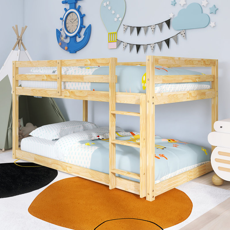 Wood Frame Twin Over Twin Size Bunk Bed With Ladder,Strengthened Slats, Natural