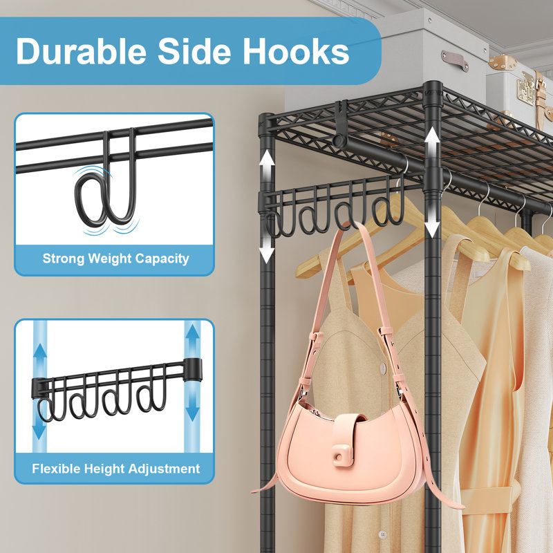Black Portable Rolling Clothes Rack with Gray Cover
