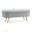 Élégant banc de rangement ovale avec pieds en bois d'hévéa pour sièges supplémentaires et tissu de rangement caché.-511003804