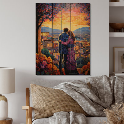 Couple romantique, paysage enveloppé dans un jardin sur bois