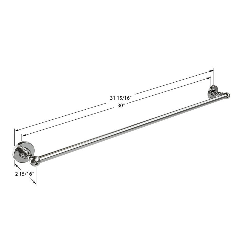 Ember Wall-Mounted 30" Towel Bar - Chrome, Premium Brass Construction, Installation Hardware Included, Chrome