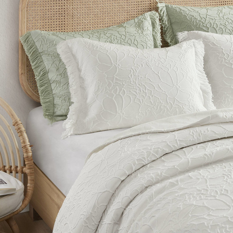 Couvre-lit pour grand lit 3 pièces, chenille florale élégante avec bordure, mélange de coton doux et confortable, surdimensionné pour le lit, peluche - Standard 100, mélange à franges lavable à la machine sans effort,