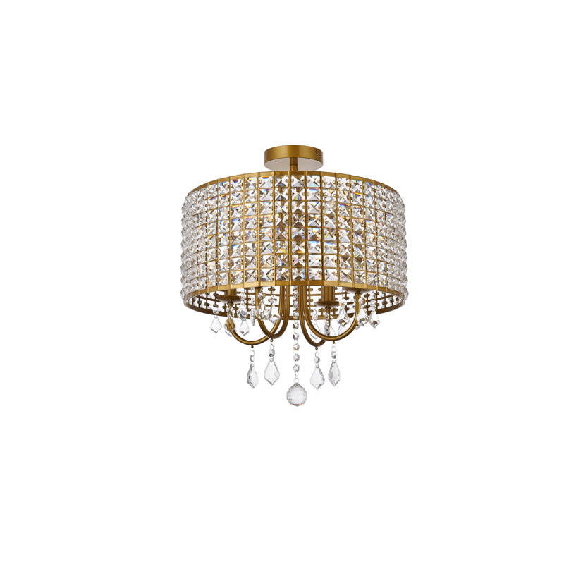 Dusin Semi Flush Mount, Brass, Brass/Clear, 19" H x 17" W x 17" D