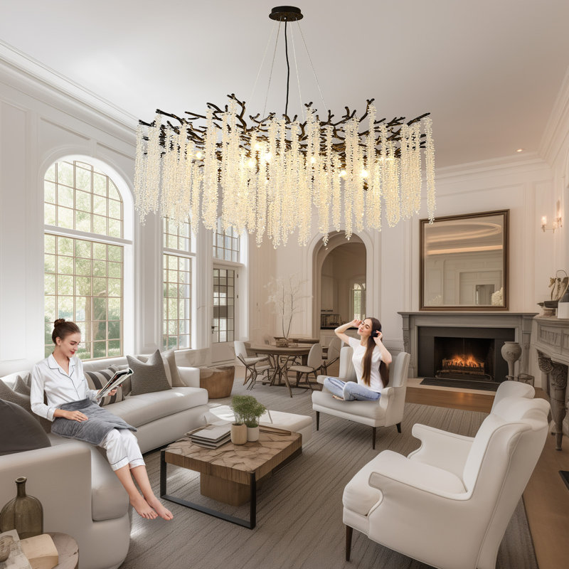 Luxury Crystal Chandelier, Unique Tree Branch Chandeliers Dimmable For Dining Room Kitchen Island Living Room Foyer, Black