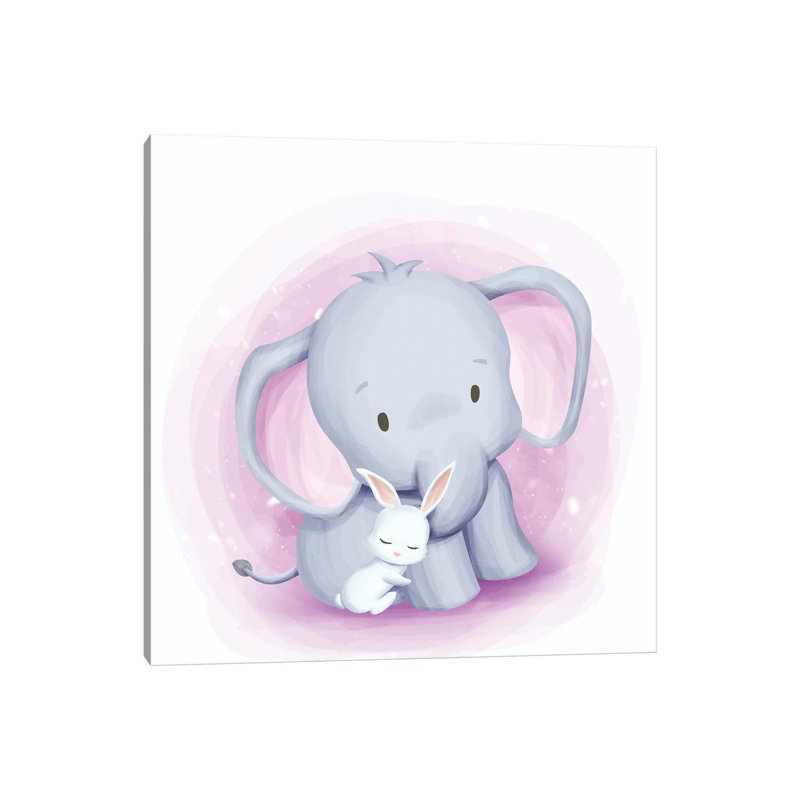 Baby Elephant And Baby Rabbit by Art Mirano - Wrapped Canvas Print, 45.72 cm H x 45.72 cm W