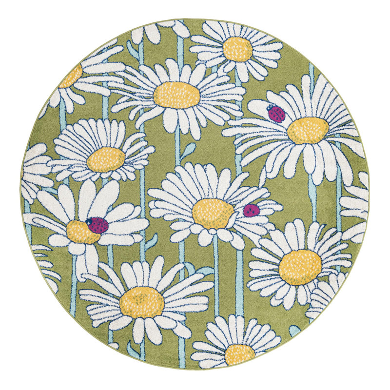 Tapis vert à motif floral Saegertown, Rond 7 pi