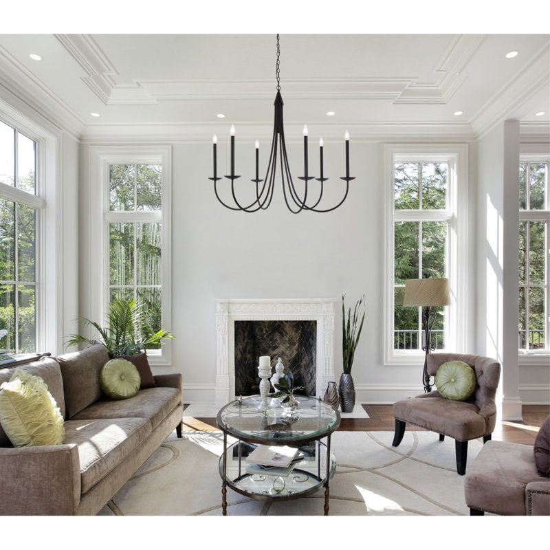 Baltray 6-Light Dimmable Steel Chandelier, Black, 33.7" H x 36" W x 36" D