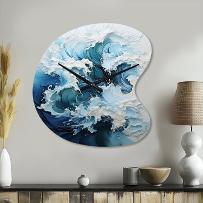 Coastal Waves Rhythmic Coastal II - Irregular Shape Waves Metal Wall Clock, Asymmetrical Wall Clock Print