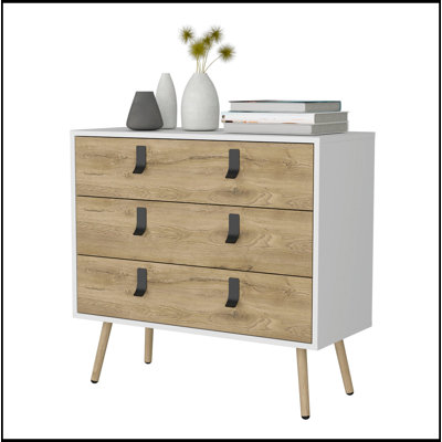 Commode 3 tiroirs blanche et macadamia