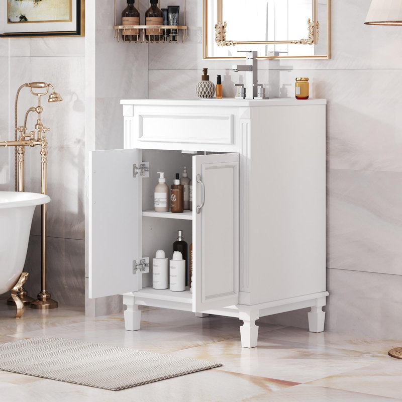 Meuble-lavabo simple 24 po avec lavabo, Argent argent, Blanc