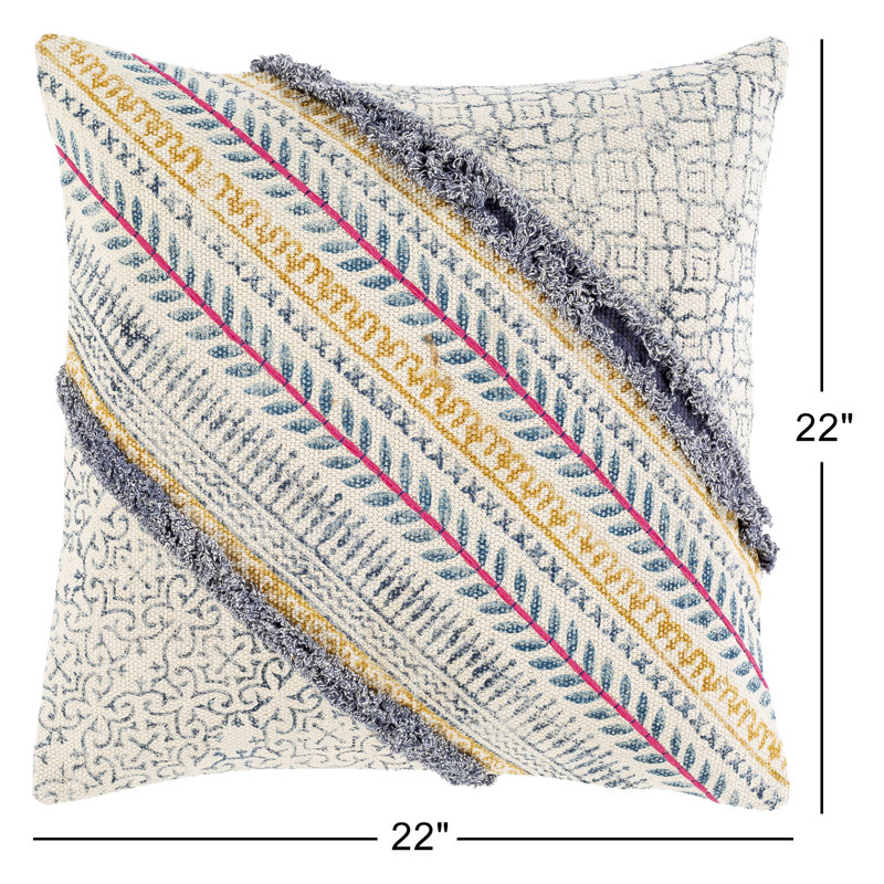 Cantone Square Cotton Throw Pillow Cover, 22" H x 22" W