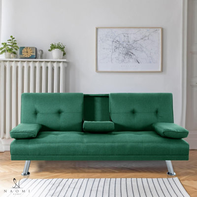Canapé-lit futon avec accoudoirs, porte-gobelets et fonction inclinable, idéal pour les salons confortables