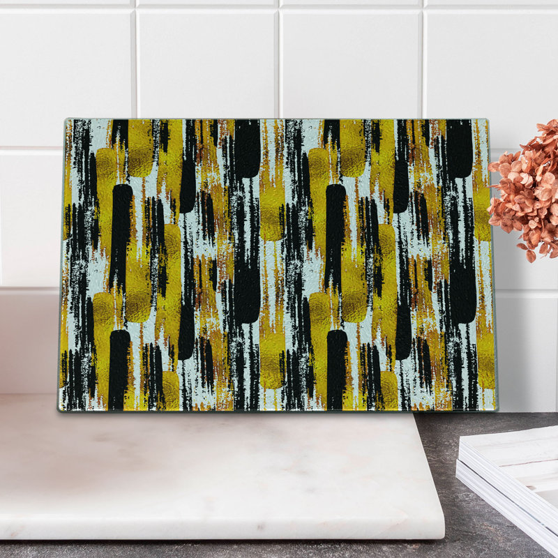 Planche à découper moderne en verre trempé Ambesonne, coups de pinceau, terre, jaune, noir