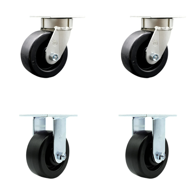 Ensemble de roulettes pivotantes en polyoléfine sans pivot de 5 pouces 2 roues pivotantes 2 rigides SCC