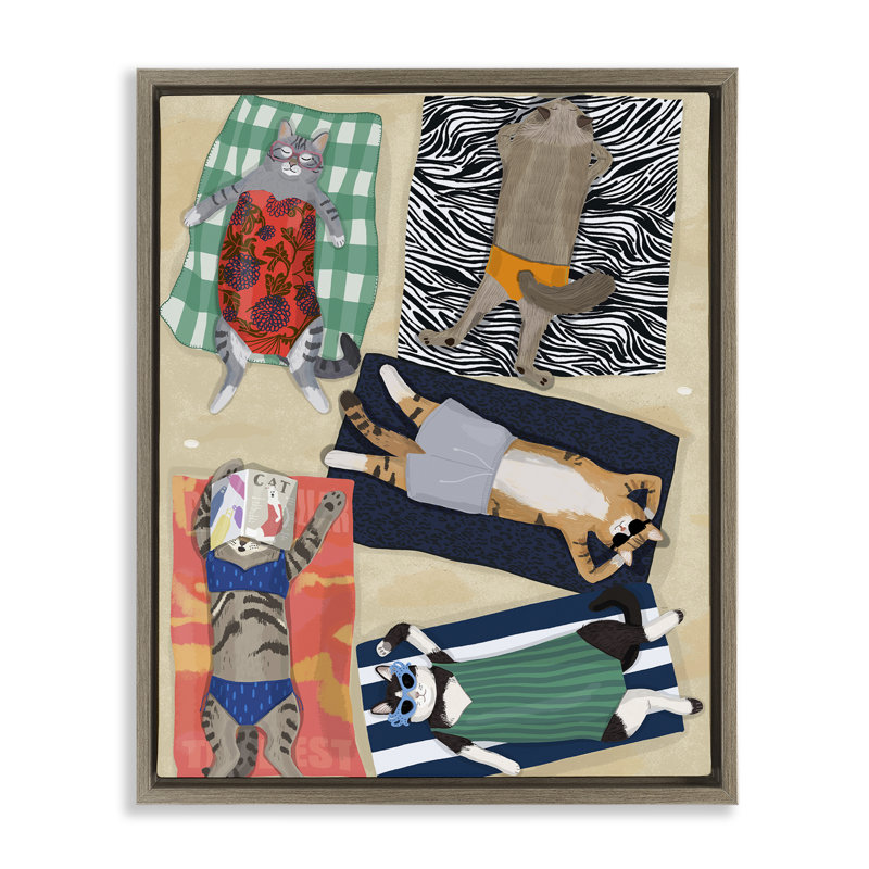 Cadre flottant Summer Chats Sunbathing Cats, design par Hanna Melin, Cadre flottant orme Montalcino, H 21 po x l 17 po