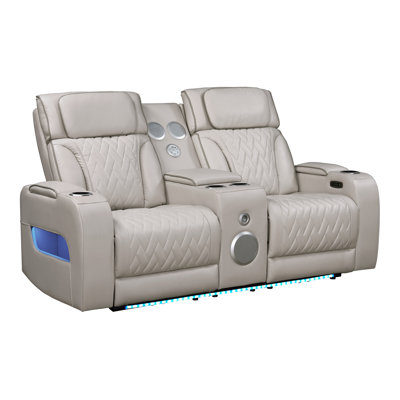 Hofstetter Power Reclining Loveseat with Adjustable Headrest Bluetooth Speakers USB Leather Aire 74 Inches