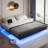 Kathrene Floating Bed Frame with LED Lights and Charging Station-1419947649