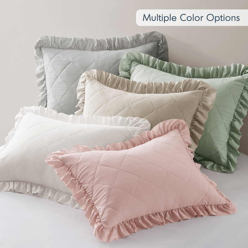 Phoebe Diamond Quilted Ruffle Edge Comforter Set, Neutral, Full / Queen Comforter + 2 Standard Shams