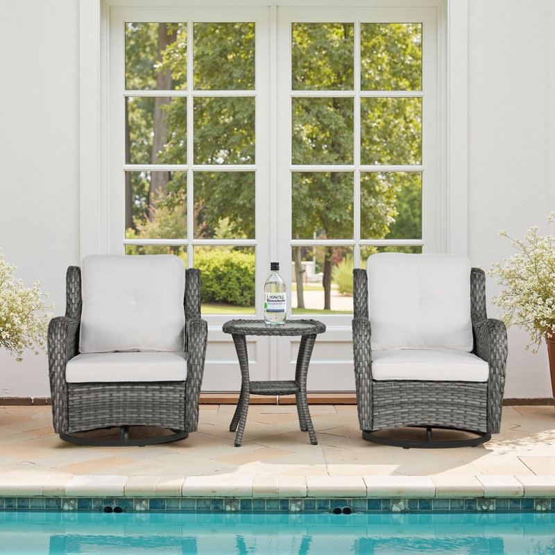 Ensemble de conversation extérieur en osier 2 personnes avec coussins pour terrasse, porche, jardin Mapleview, Beige, Gris