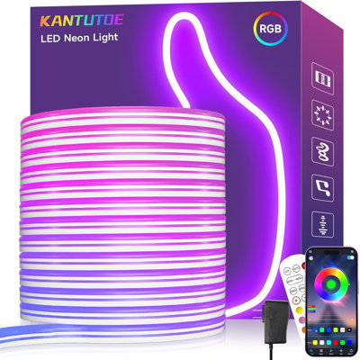 Lumières en néon à DEL, bande lumineuse à DEL RVB de 32,8 pi, lumière de corde à bricolage pour application de synchro de musique 24v / télécommande, bandes de néon imperméables pour jeux IP67 pour la décoration intérieure de la chambre à coucher