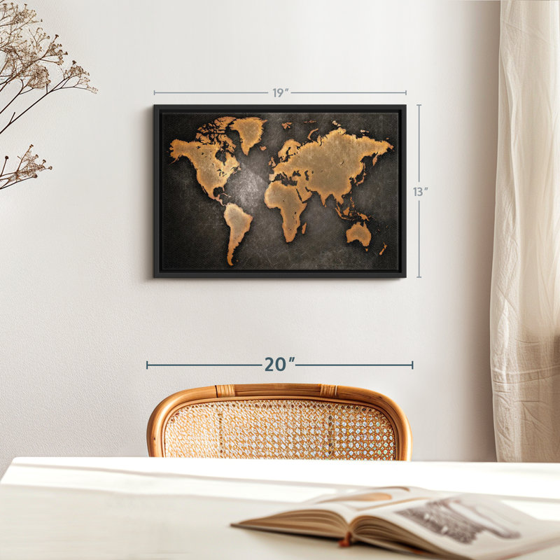 "Art mural carte du monde en cuivre", H 13 po x l 19 po