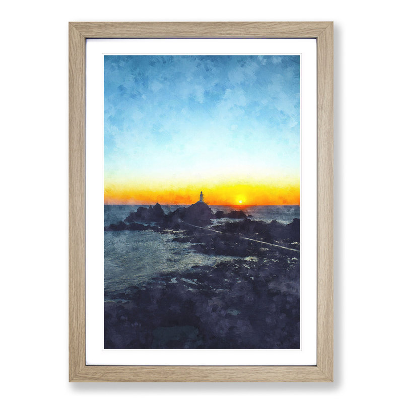 Lighthouse in Jersey - Picture Frame Graphic Art Print, 63cm H x 45cm W x 2cm D, Oak Framed