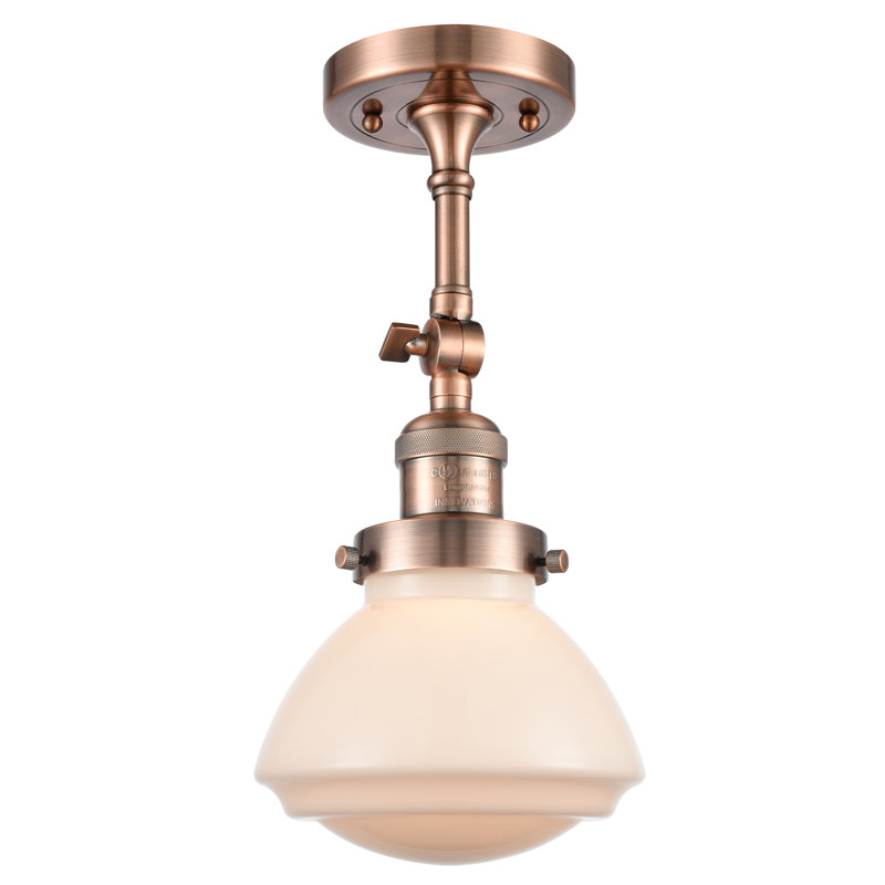 Chesterville Glass Semi Flush Mount, 6 Watt Vinage LED Bulb, Matte White, Antique Copper