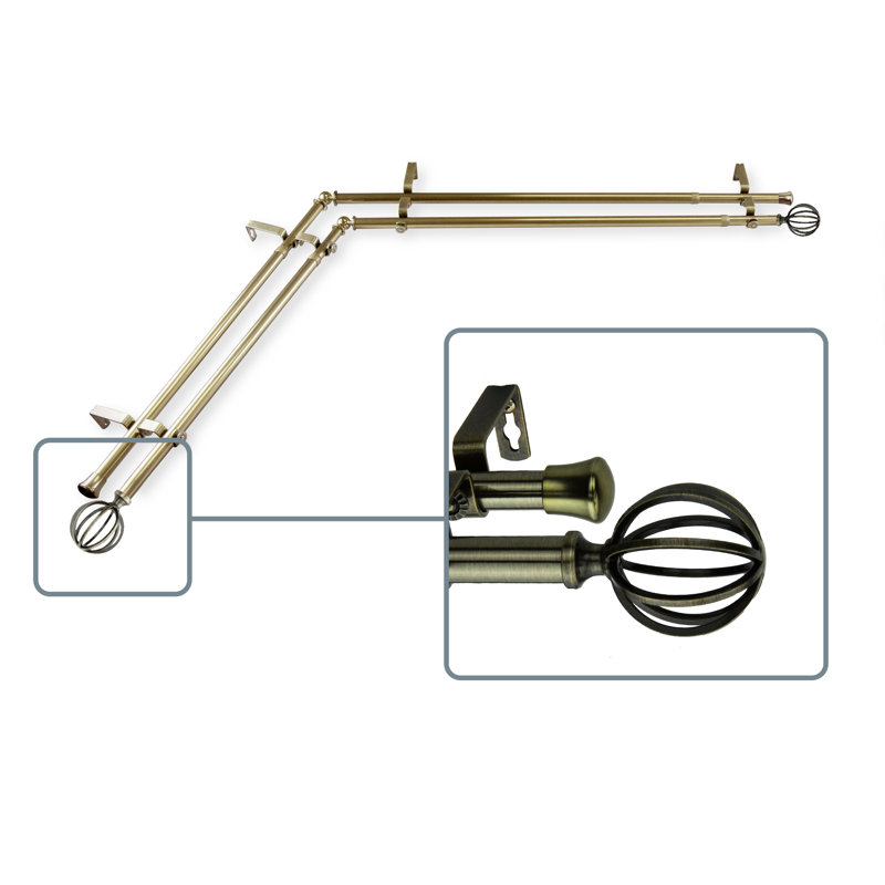 Burma Adjustable Double Curtain Rod, 120" - 70", Antique Brass