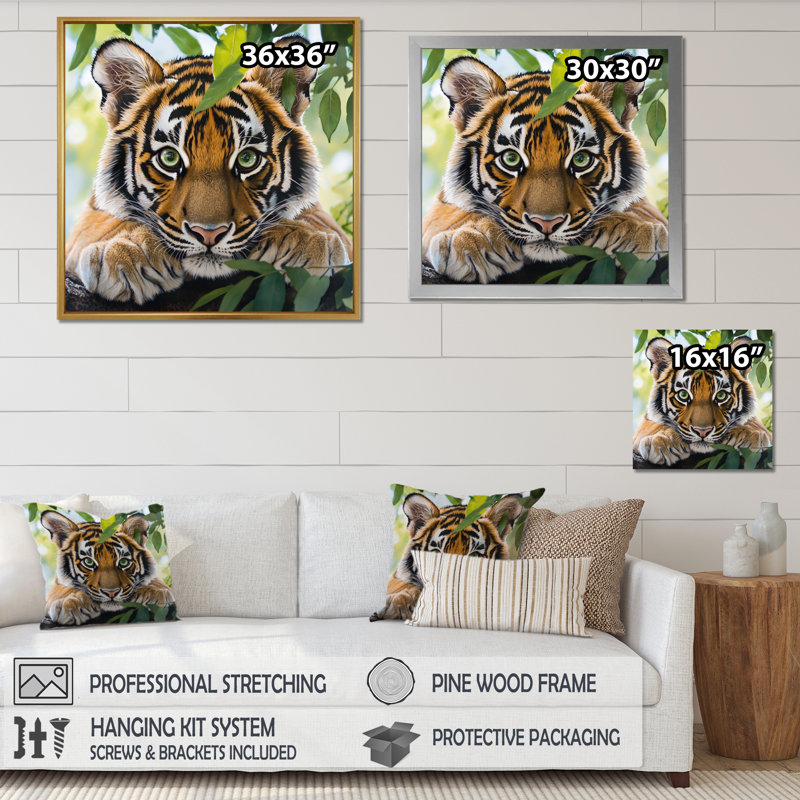 Portrait de tigres - tigre, art mural, Reproduction avec cadre flottant, Noir, H 16 po x l 16 po