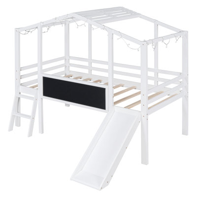 Twin Loft Bed With Slide Solid Wood Playful Bedroom Centerpiece
