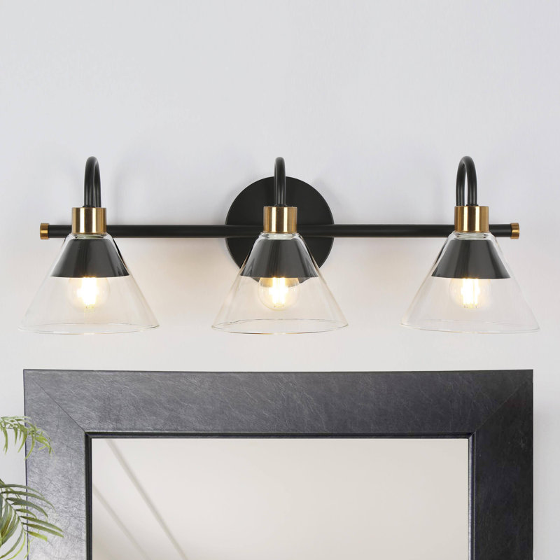 3-Light Dimmable Bathroom Glass Vanity Light Modern Black Wall Sconce