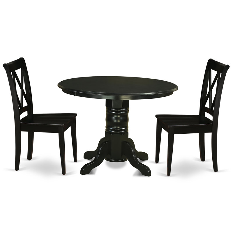 Ensemble de table de salle à manger 3 pièces pour petits espaces comprenant une table de cuisine ronde avec piédestal et 2 chaises de salle à manger, noir