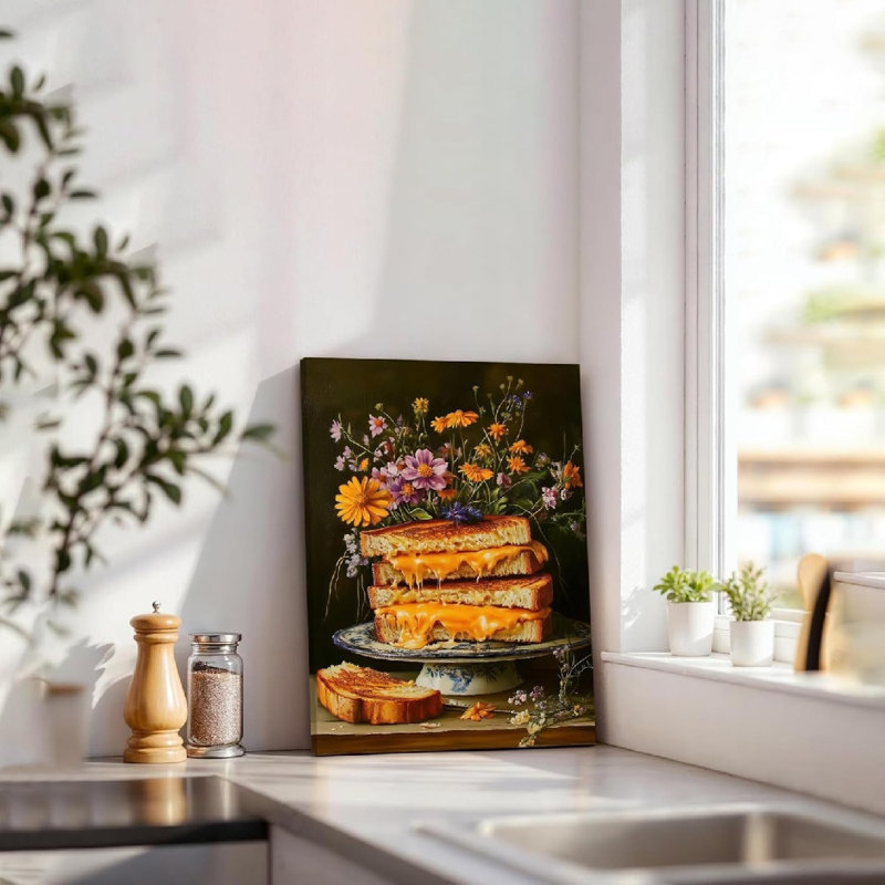 «Floral Sandwich», thème du fromage grillé, art mural sans cadre, 16 x 20