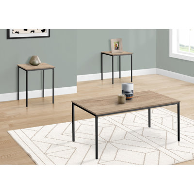 Dazzling 3 Table - Coffee & 2 End Tables, Dark Taupe, Black Metal Sparkle Vintage 3Pcs Taupe Laminate, Retro
