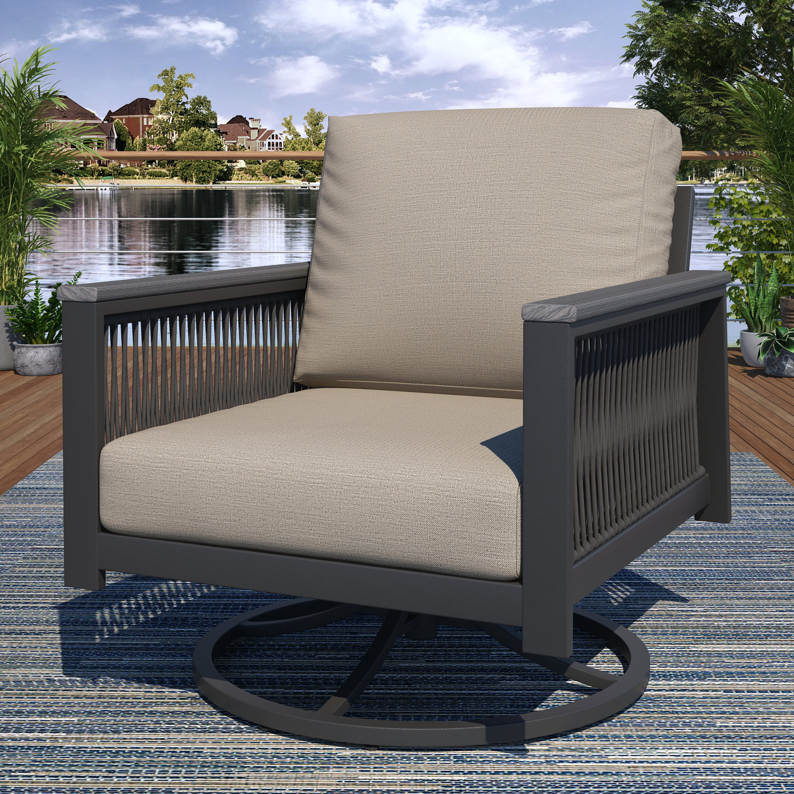 Townsend Sunbrella® Swivel Patio Rocking Chair, Cast Silver Sunbrella®