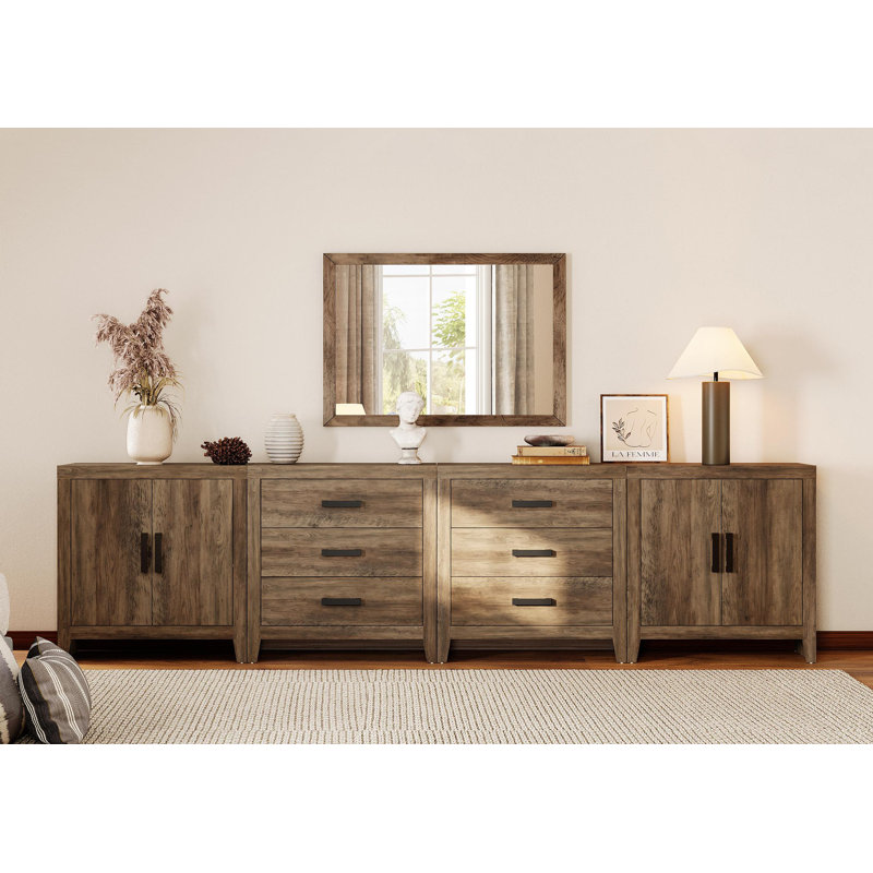 Eaton 4-Piece Modular Sideboard With Drawers & Doors, Farmhouse Storage Cabinet For Living Room, Dining Room, Or Hallway, Brown