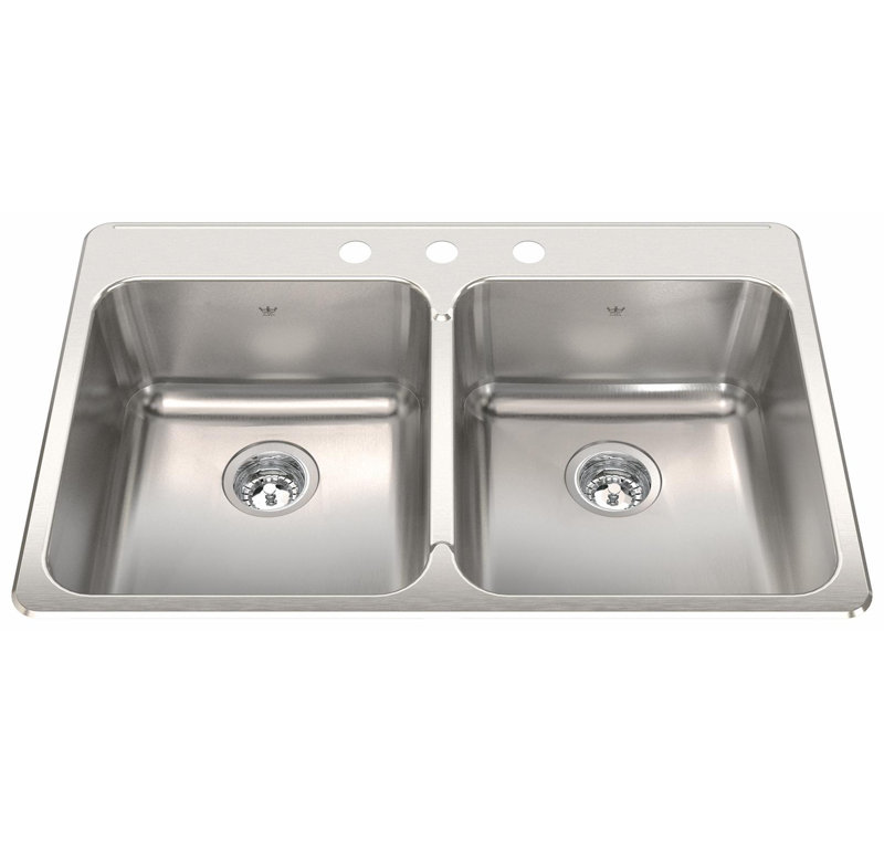 Évier de cuisine en acier inoxydable à cuve double à 3 trous en acier inoxydable 33,38 po LR x 22 po FB, 3
