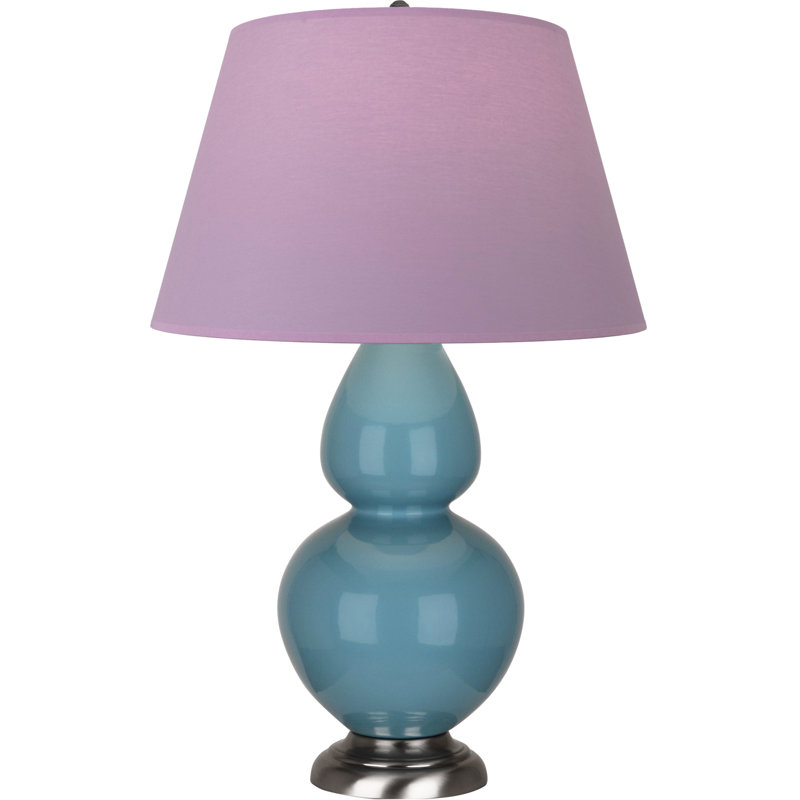 Lampe de table double gourde en céramique, Lavande / prune, Bleu acier émaillé / argent antique, Argent argent