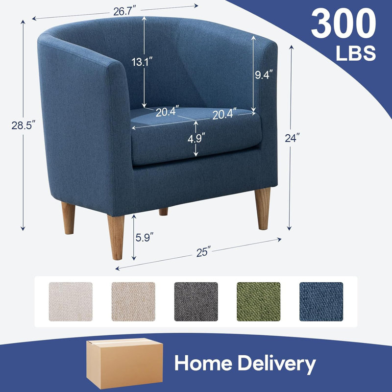 Cottle Barrel Accent Chair with Wood Leg, Modern Comfy Living Room Chairs with Armrest Small Reading Chair with Cozy Soft Padded for Bedroom Reception Room Cafe