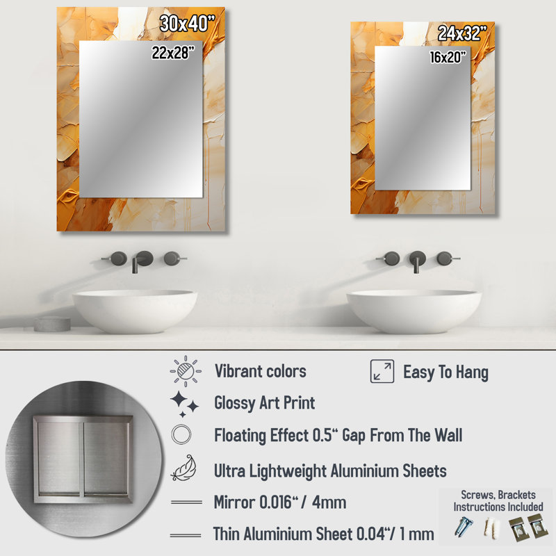 Amber Glow II - Landscapes Wall Mirror, Yellow Decorative Mirror, Printed Metal Art, 40" x 30"