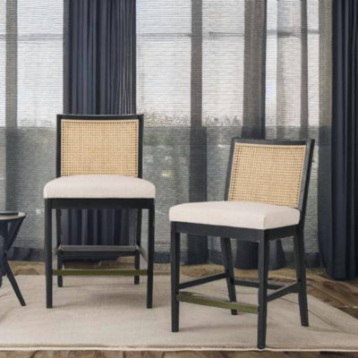 Upholstered Counter Stool with Solid Wood Frame
