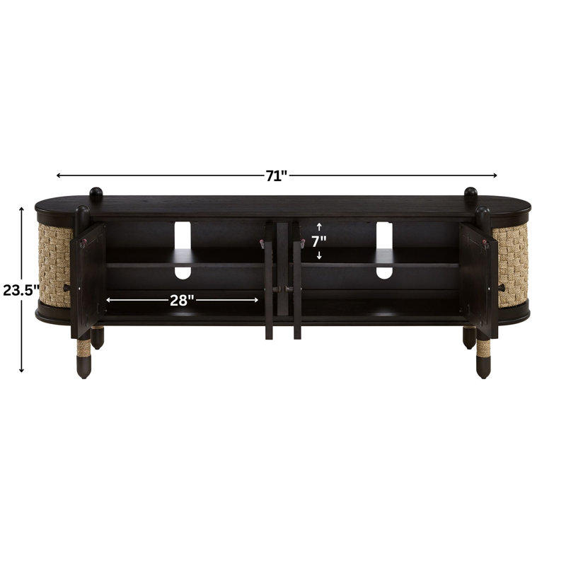 Arnkell Wood And Seagrass TV Stand With Storage, Smoked Oak