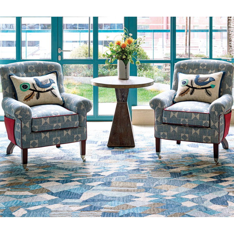 Deer Leap Blue Hand Hooked Wool Rug, Rectangle 3' x 5'