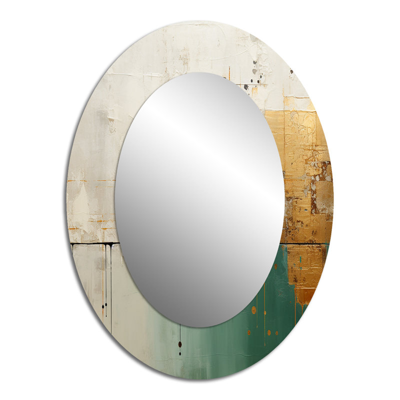 Minimalisme doré et sarcelle Horizon II - miroir décoratif ovale abstrait sur métal, 40 po x 30 po