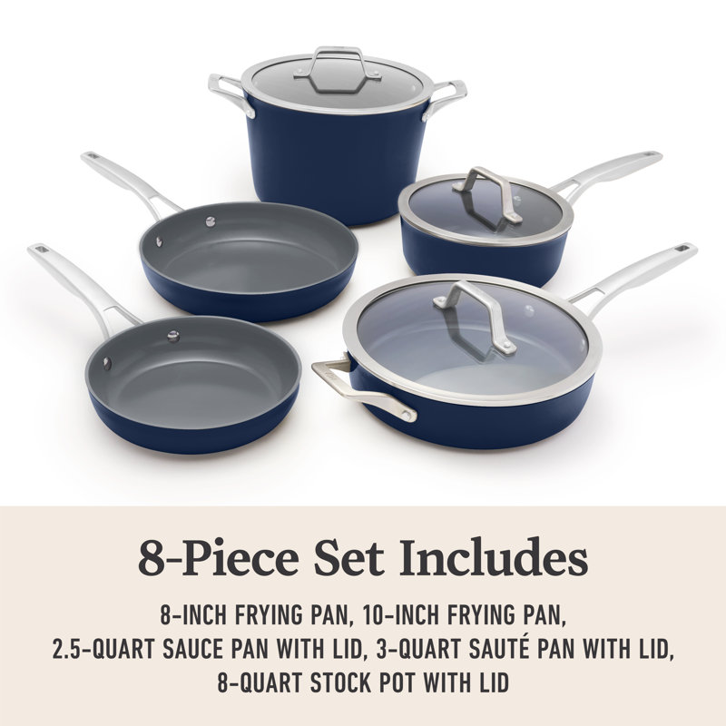 Calphalon Premier Ceramic Nonstick 8-Piece Cookware Set, Midnight Blue