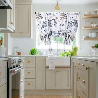 Blackout Tie Up Curtain - Thermal Insulated Balloon Curtain for Small Window Adjustable Kitchen Tie Up Curtain (Rod Pocket Panel)