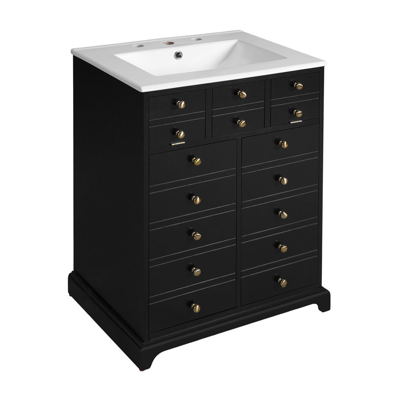 Meuble-lavabo moderne en bois massif avec rangement intelligent pour salle de bain compacte