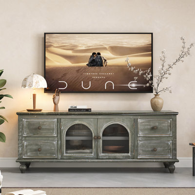 Meuble télé avec 4 tiroirs et 2 portes en verre
