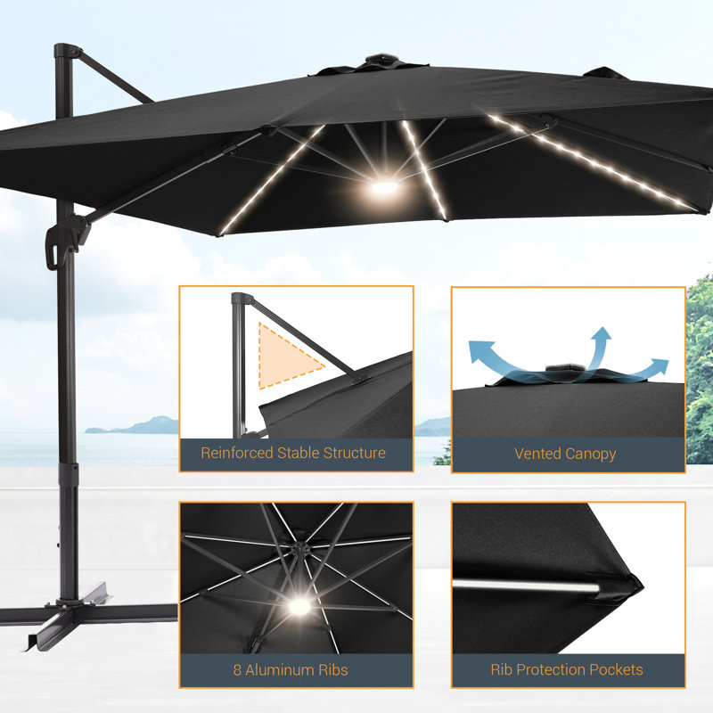 Parasol pivotant à 360 degrés Leipsic 120, Noir
