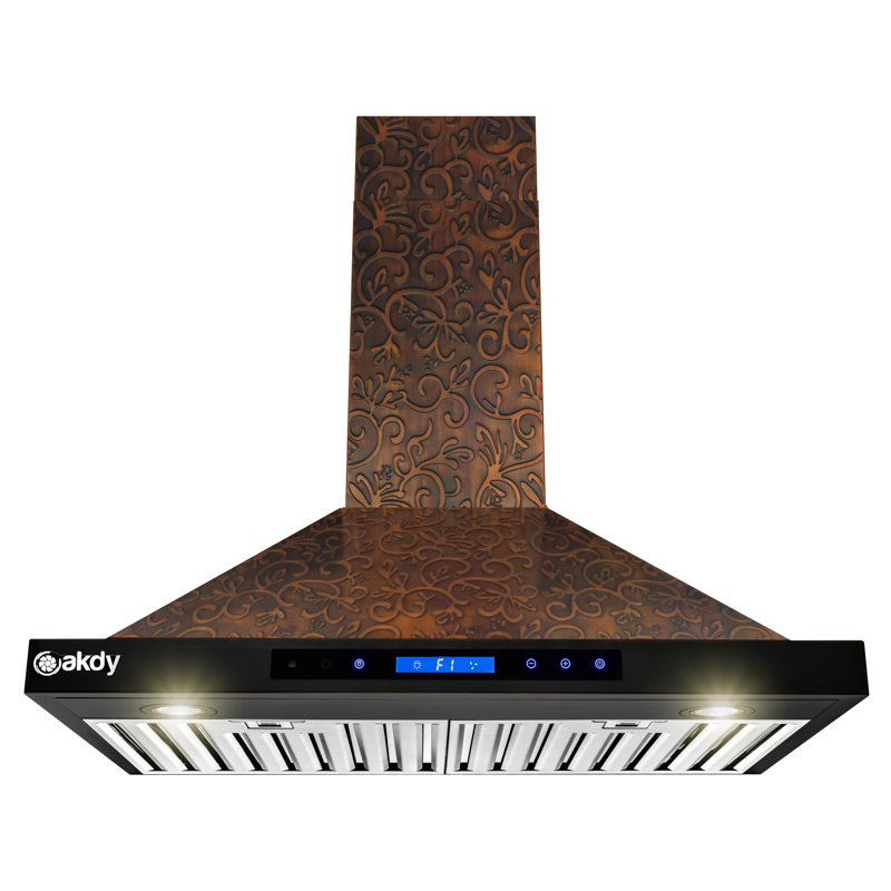 Hotte murale convertible de 30 pouces avec vigne en cuivre embossé, 343 pi3 / min, 4 vitesses de ventilateur, commandes à écran tactile, éclairage DEL et télécommande